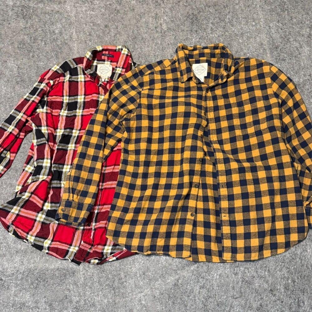 Lot Of 2 St John's Bay Men's Flannel Shirts XL Classic Fit Plaid Yellow Red